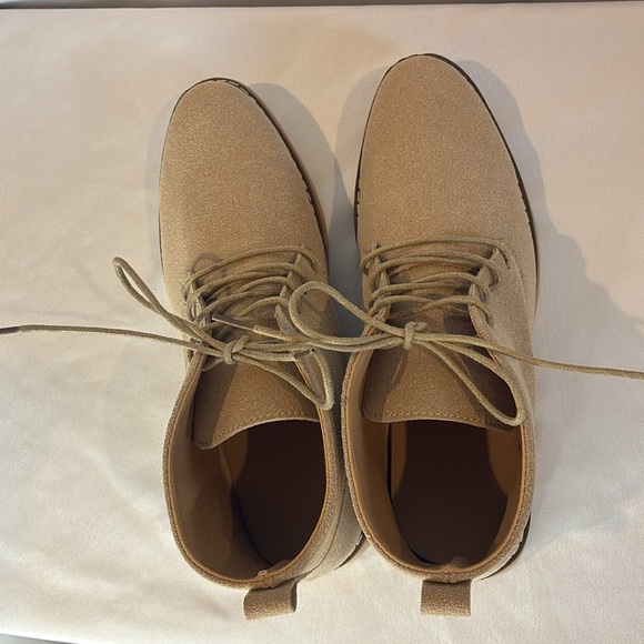 NWOT beige faux suede classic high top pointed toe front lace up corpcore shoes - Picture 5 of 12